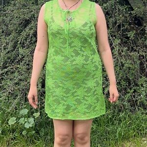 Green Floral mesh cover up Dress